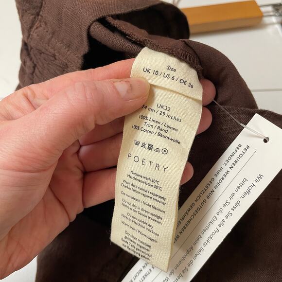 Poetry NWT Brown Straight Wide Leg 100% Linen Pull On Pants 6 - Picture 5 of 10
